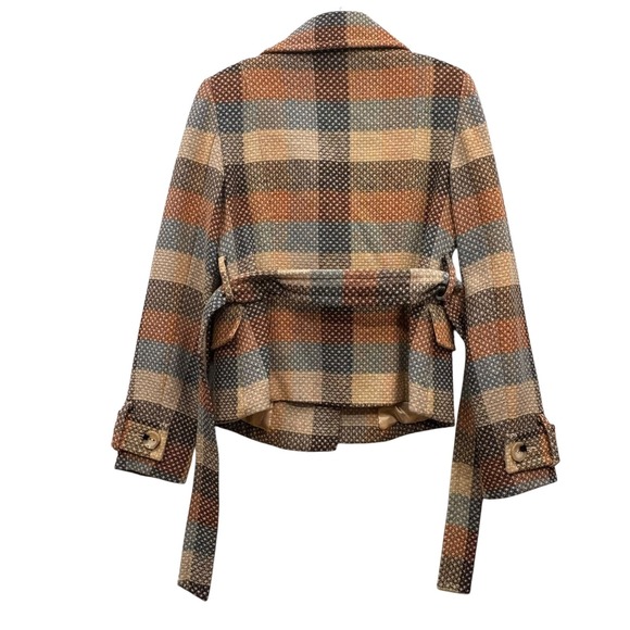 Y2K Coffeeshop Women's Plaid Wool Blend Jacket Belted Retro Button Up Size M - Picture 2 of 9